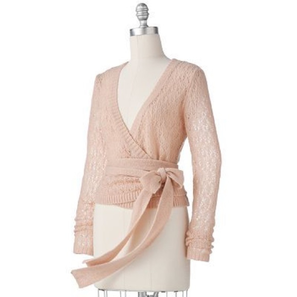 LC Lauren Conrad pink ballet wrap sweater